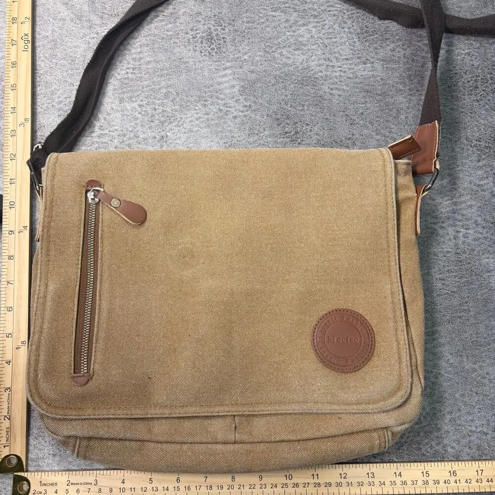 Tan Canvas Crossbody Messenger Bag